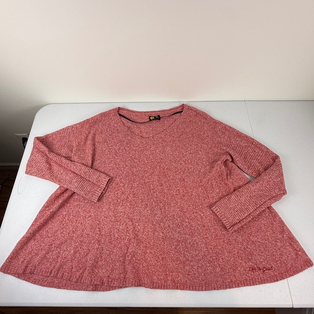 Life is Good Womens XL Relaxed Fit V-Neck Sweater Heathered Coral Marl